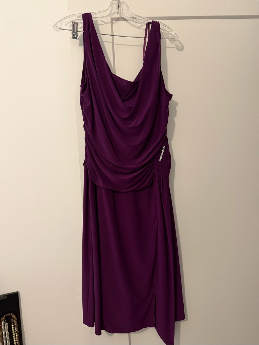 SL Fashions Sleeveless Draped Midi Dress in Deep Plum